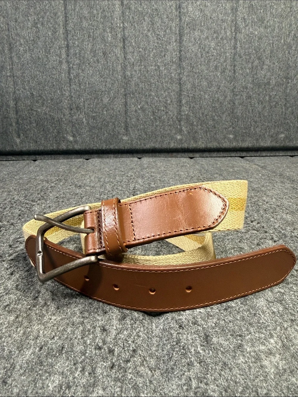 Nordstrom Brown Leather & Beige Canvas Casual Belt
